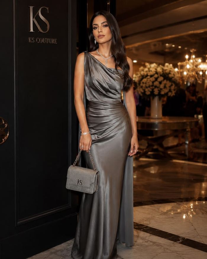 Referência de vestido longo grafite